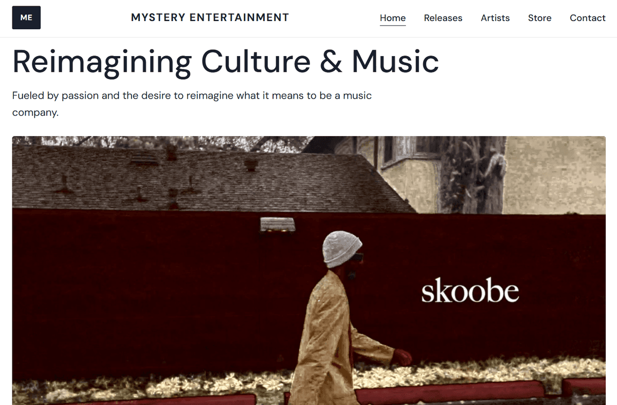 Mystery Entertainment LA music label website screenshot